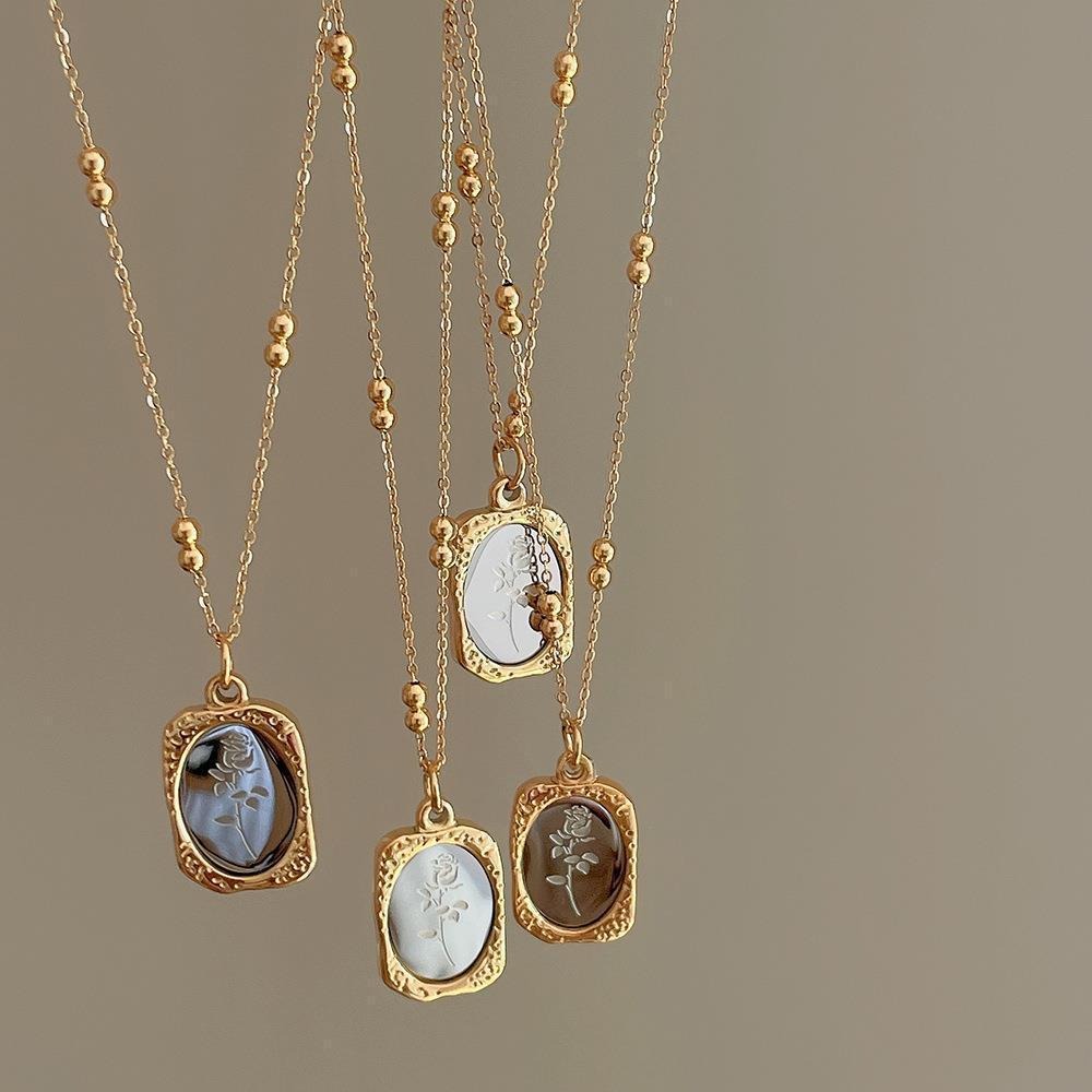 Vintage Fashion Tags - Vintage Engraved Rose Pendant Necklace for