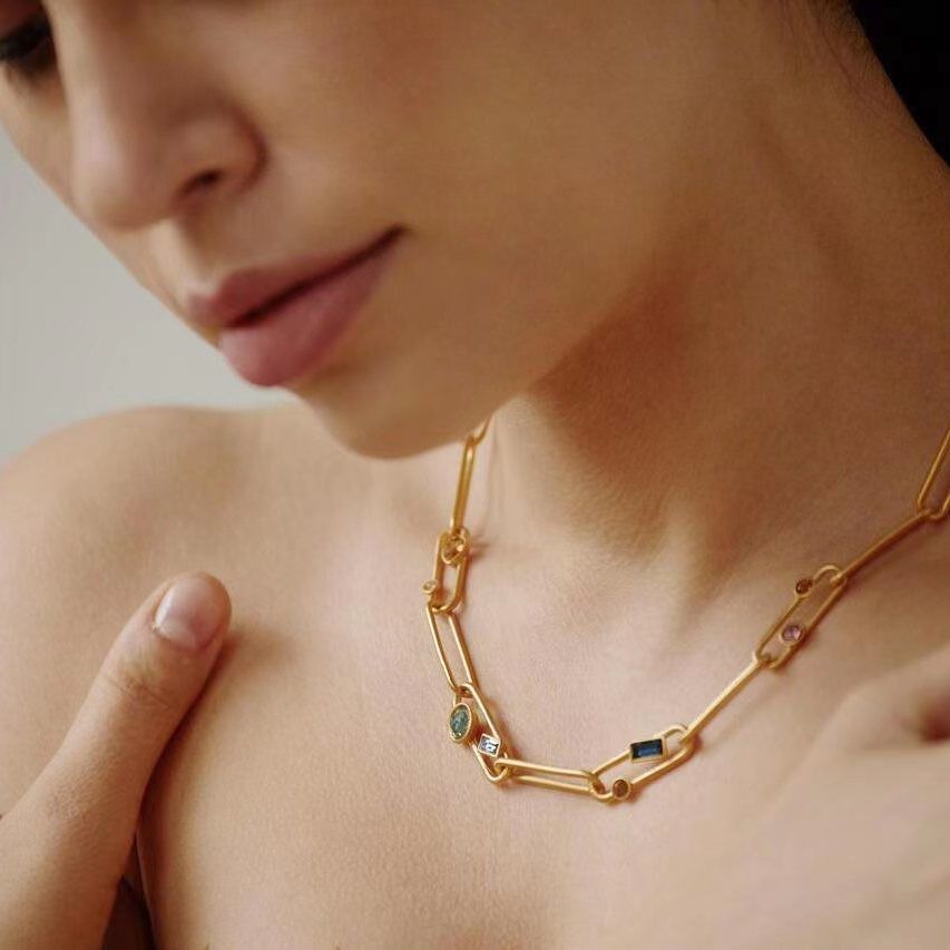Vintage Fashion Runway - Brass AAA Zircon Natural Colorful Beads