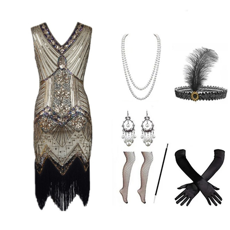 Women 1920s Flapper Dress Set  - Vintage Slip Dress ulasan dan harga