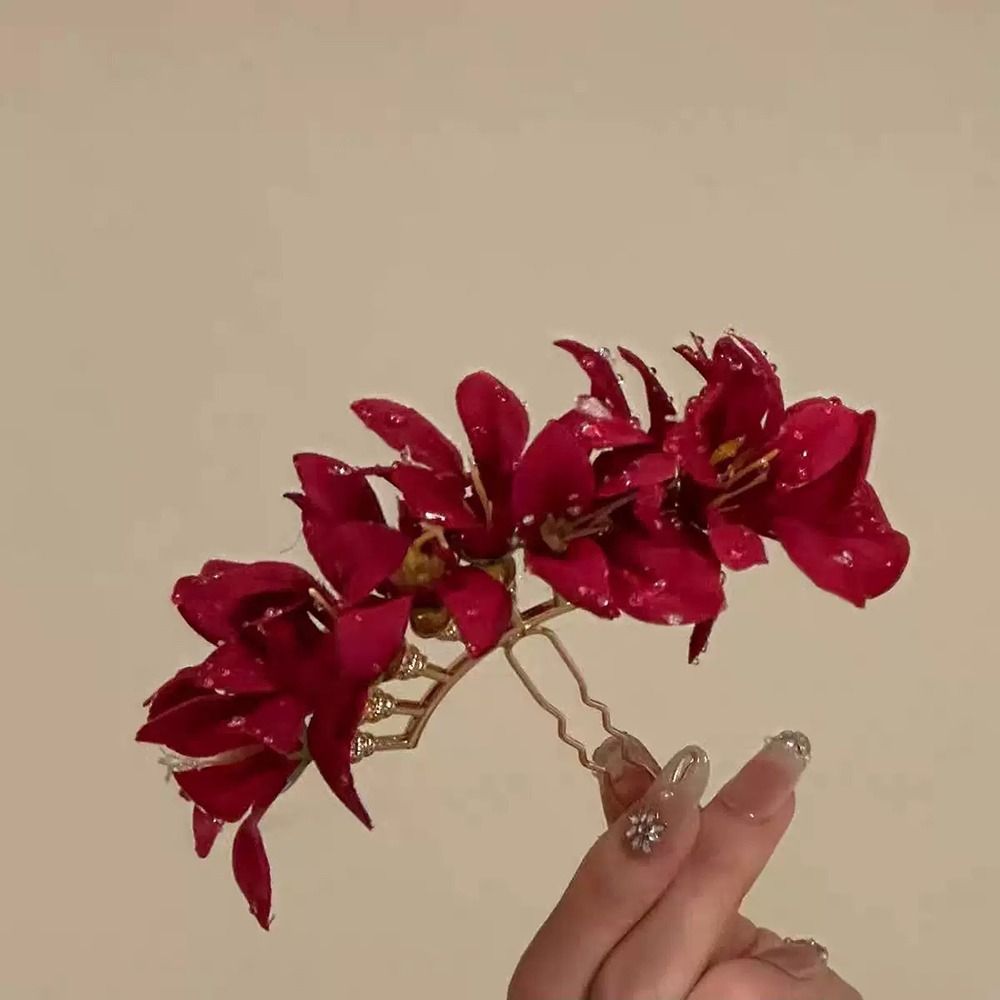 Rose Flower Red Flower Hairpin - Vintage Fashion Ornaments ulasan dan harga